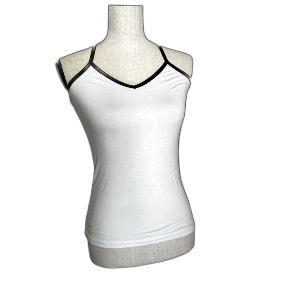 Garage White With Navy Blue Contrast Trim Cami Tank Top Y2K Basic Fitted Medium